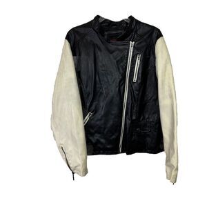 Yoki Faux Leather Jacket Women Size XL Black White Sleeve Zip‎ Up Jacket